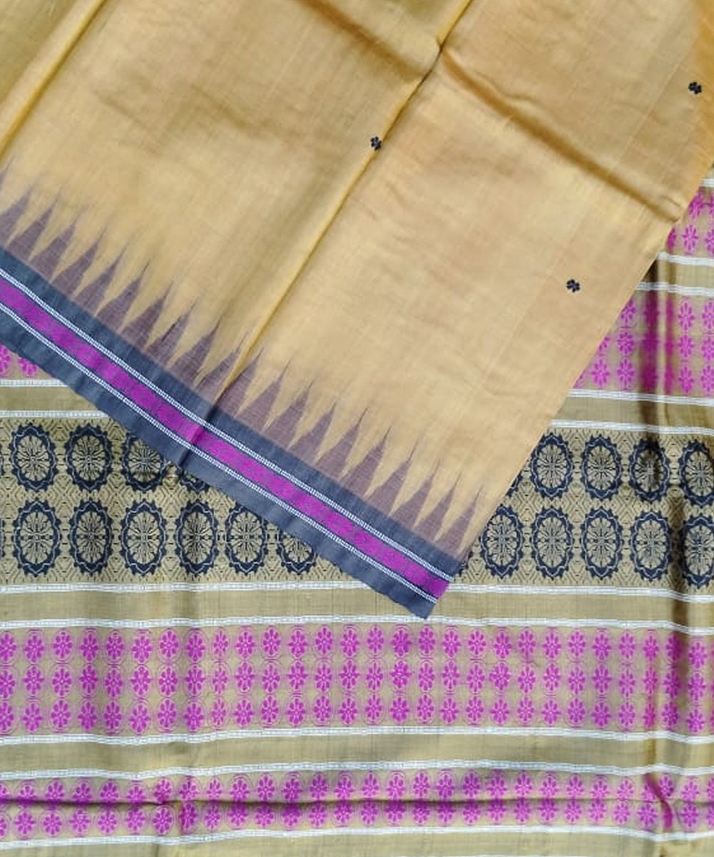 Cream pink tussar silk handloom gopalpur saree