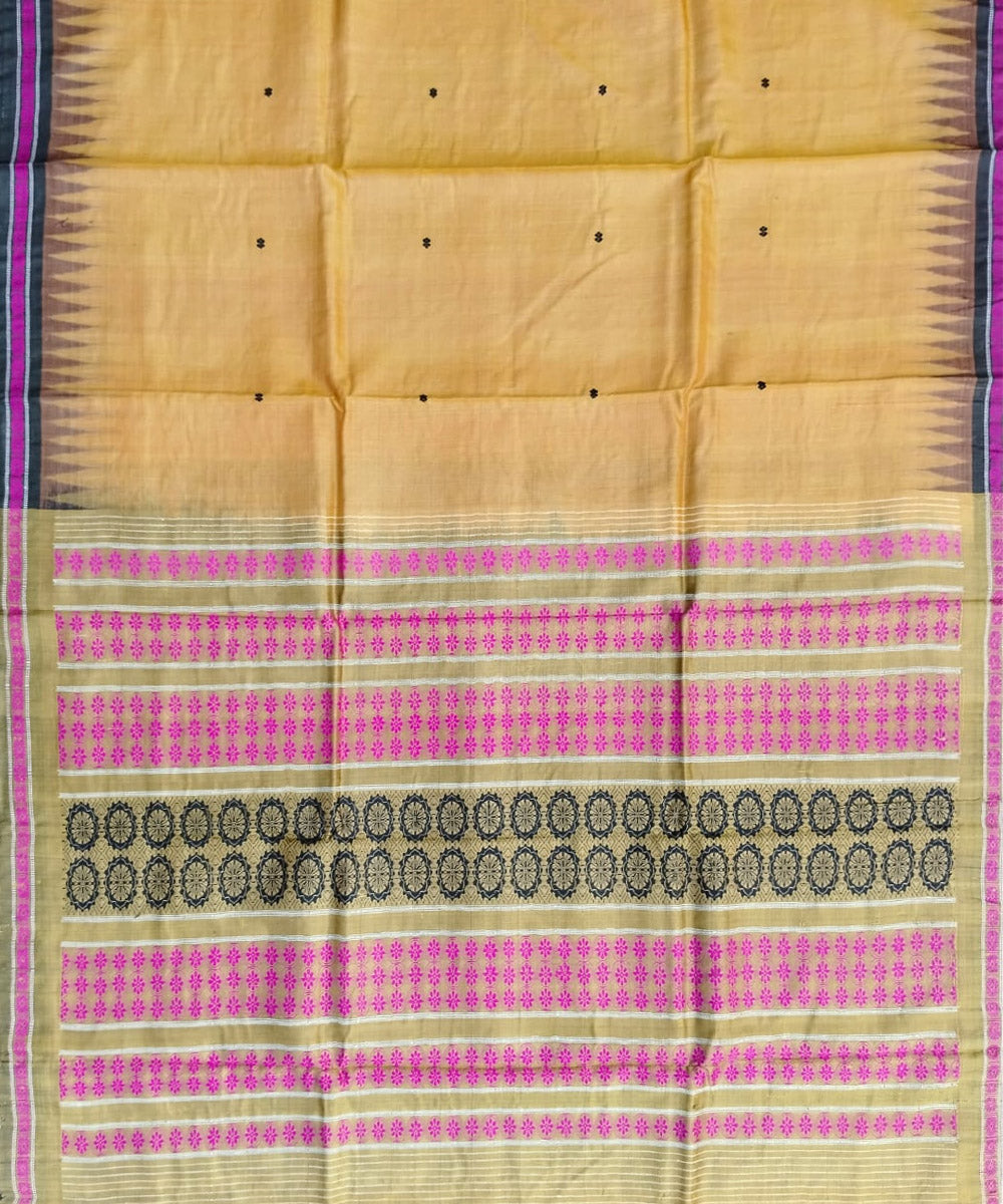 Cream pink tussar silk handloom gopalpur saree