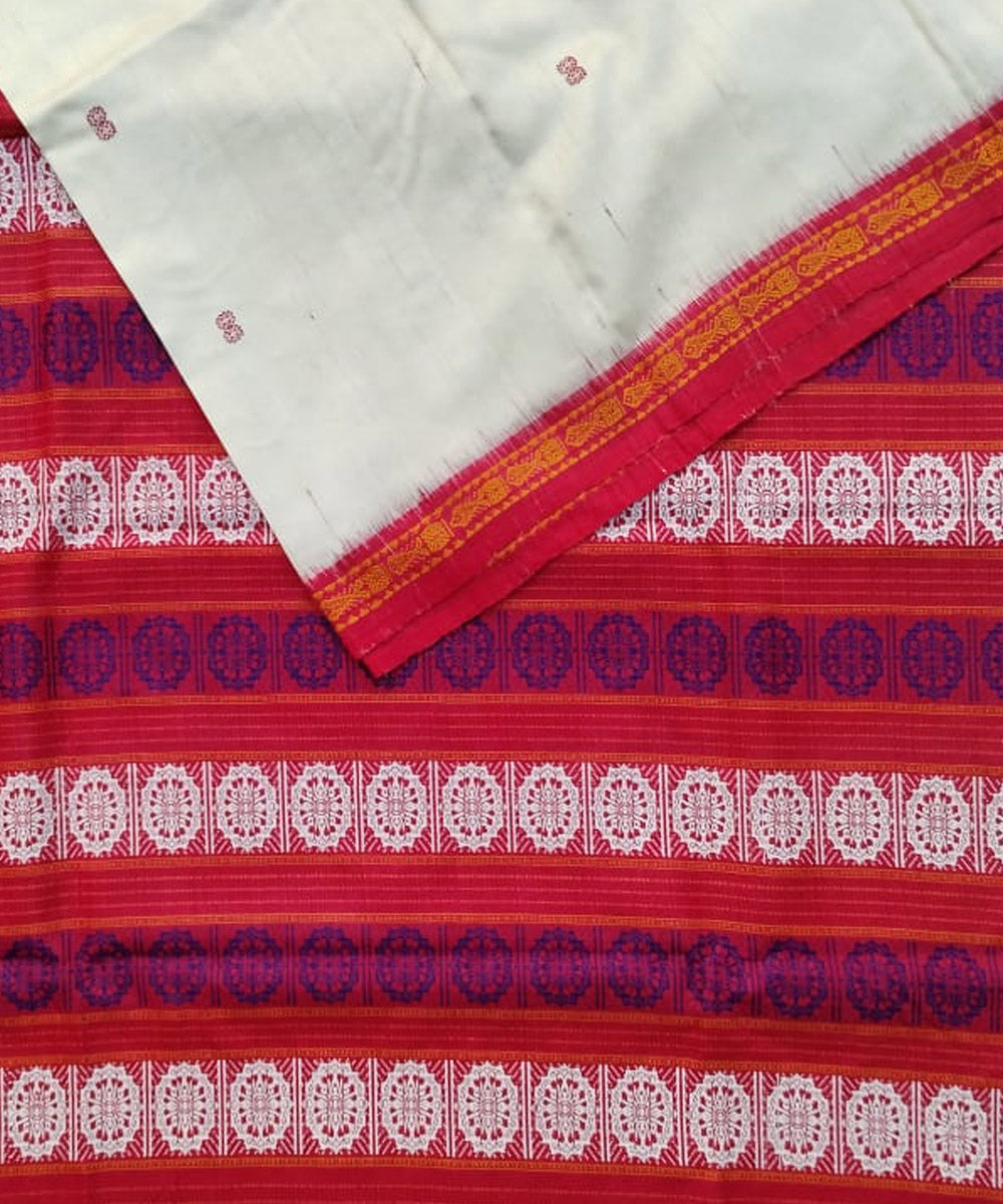 Offwhite red tussar silk gopalpur handloom saree