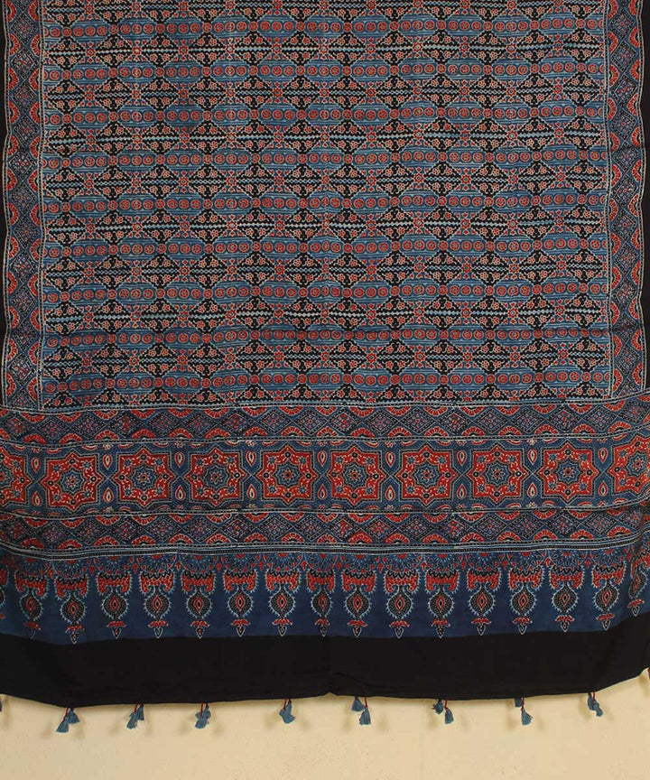 Indigo black hand printed modal silk ajrakh dupatta