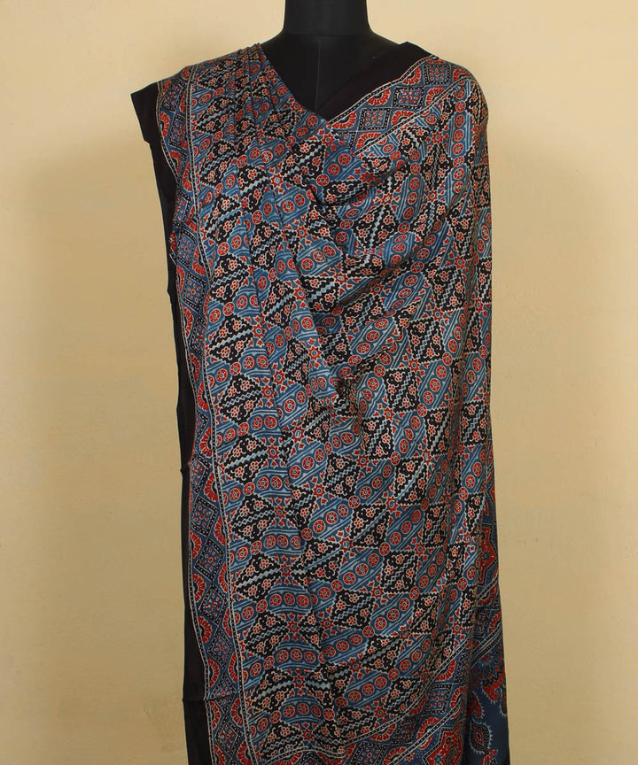 Indigo black hand printed modal silk ajrakh dupatta