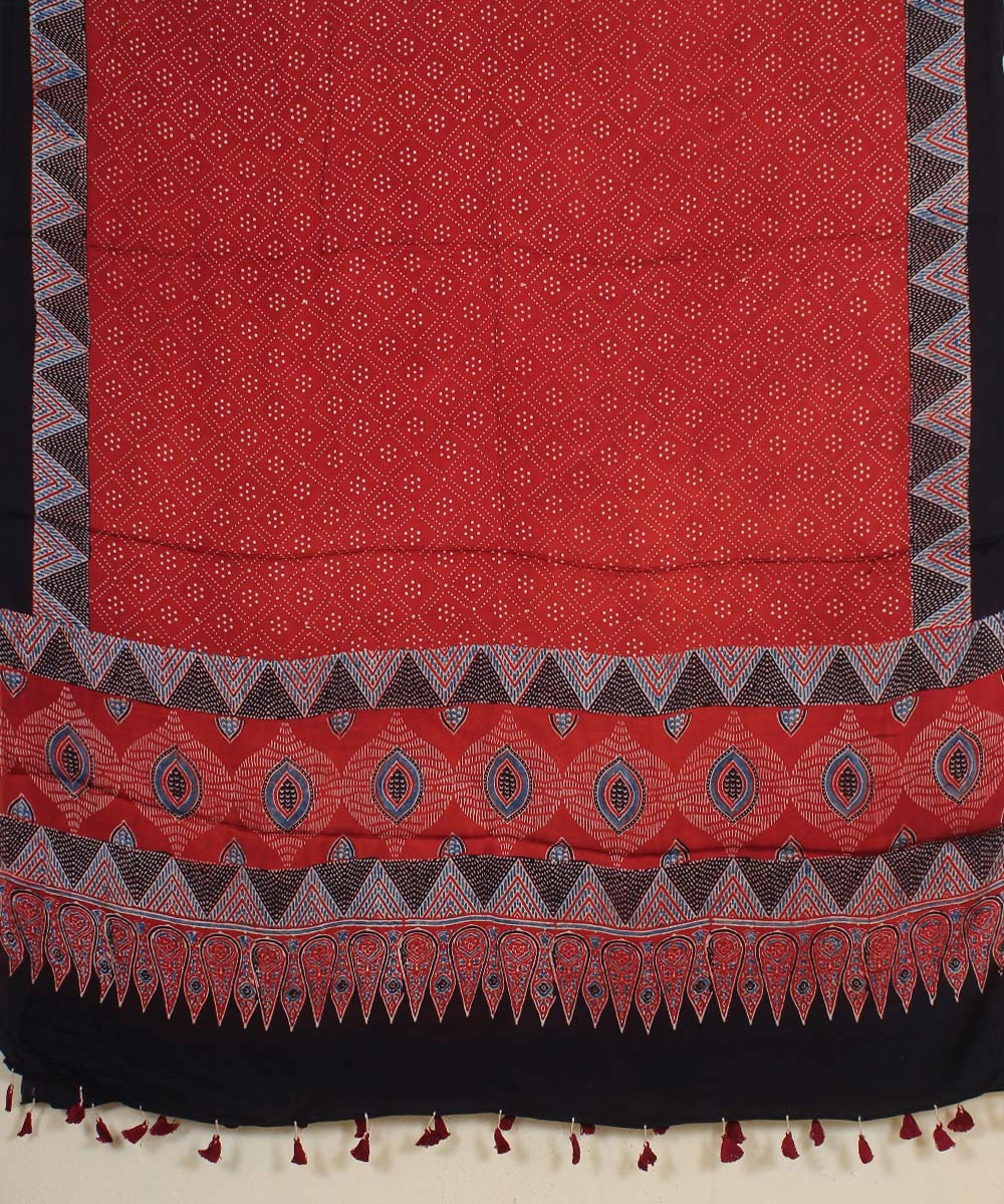 Red black silk ajrakh hand printed modal dupatta