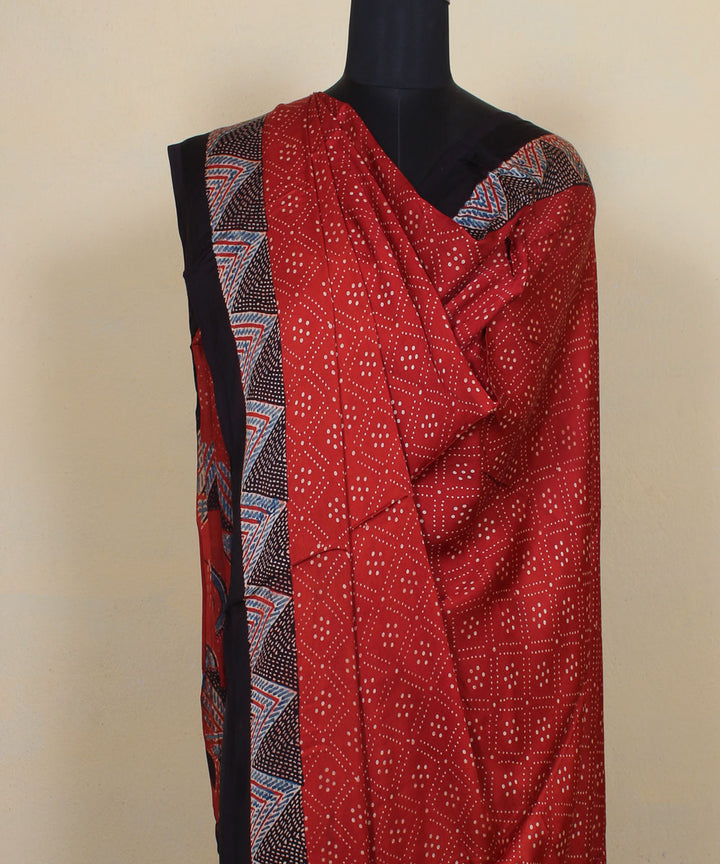 Red black silk ajrakh hand printed modal dupatta