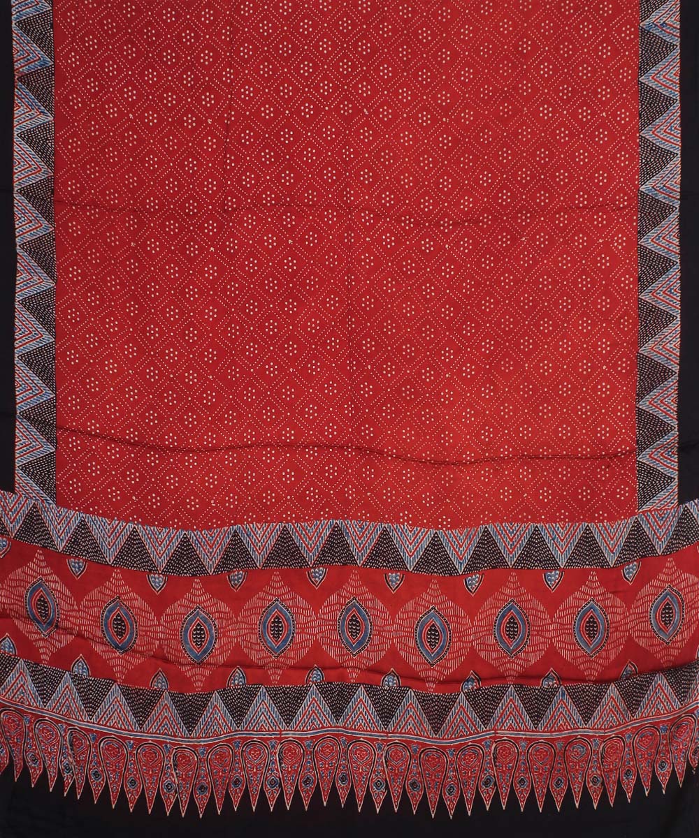 Red black silk ajrakh hand printed modal dupatta