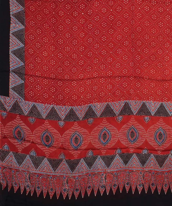 Red black silk ajrakh hand printed modal dupatta