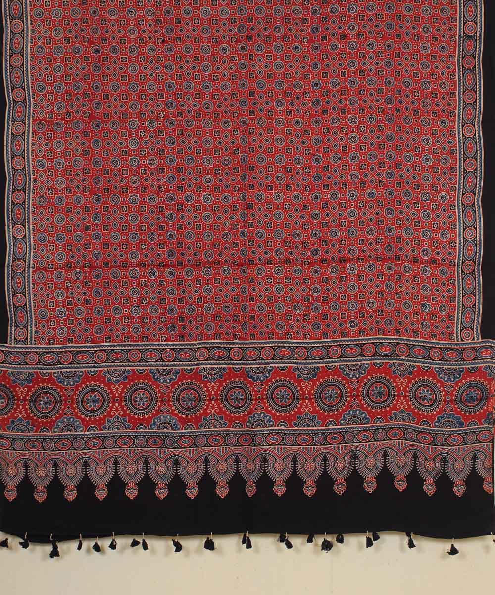 Red black hand printed ajrakh modal silk dupatta