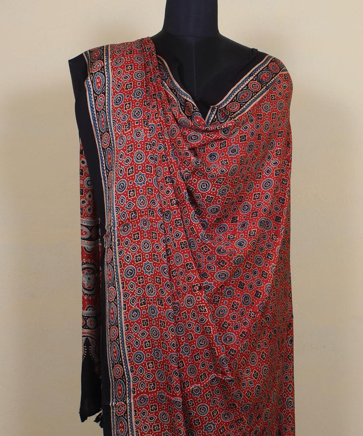 Red black hand printed ajrakh modal silk dupatta