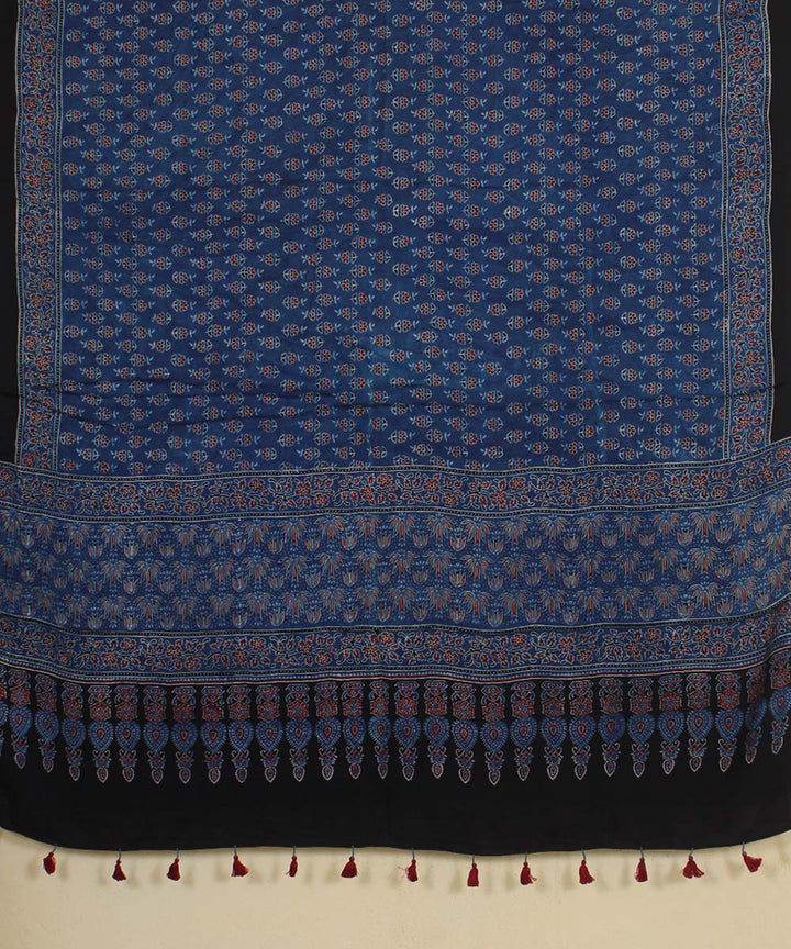 Indigo red hand printed modal silk ajrakh dupatta