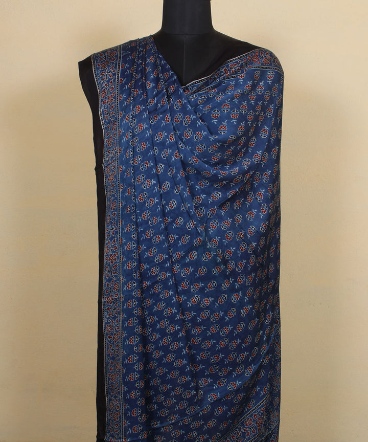 Indigo red hand printed modal silk ajrakh dupatta