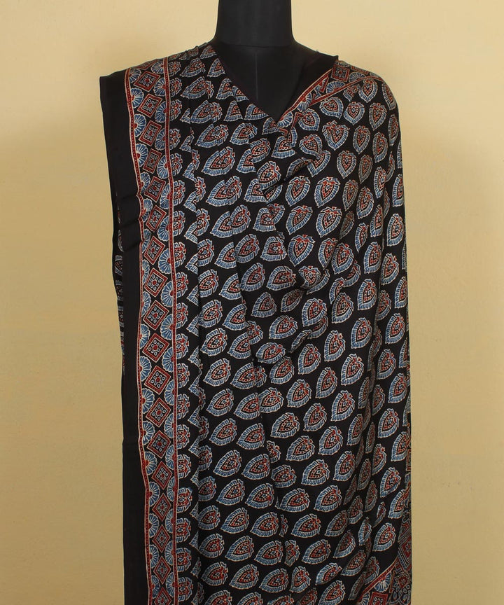 Black indigo hand printed modal silk ajrakh dupatta