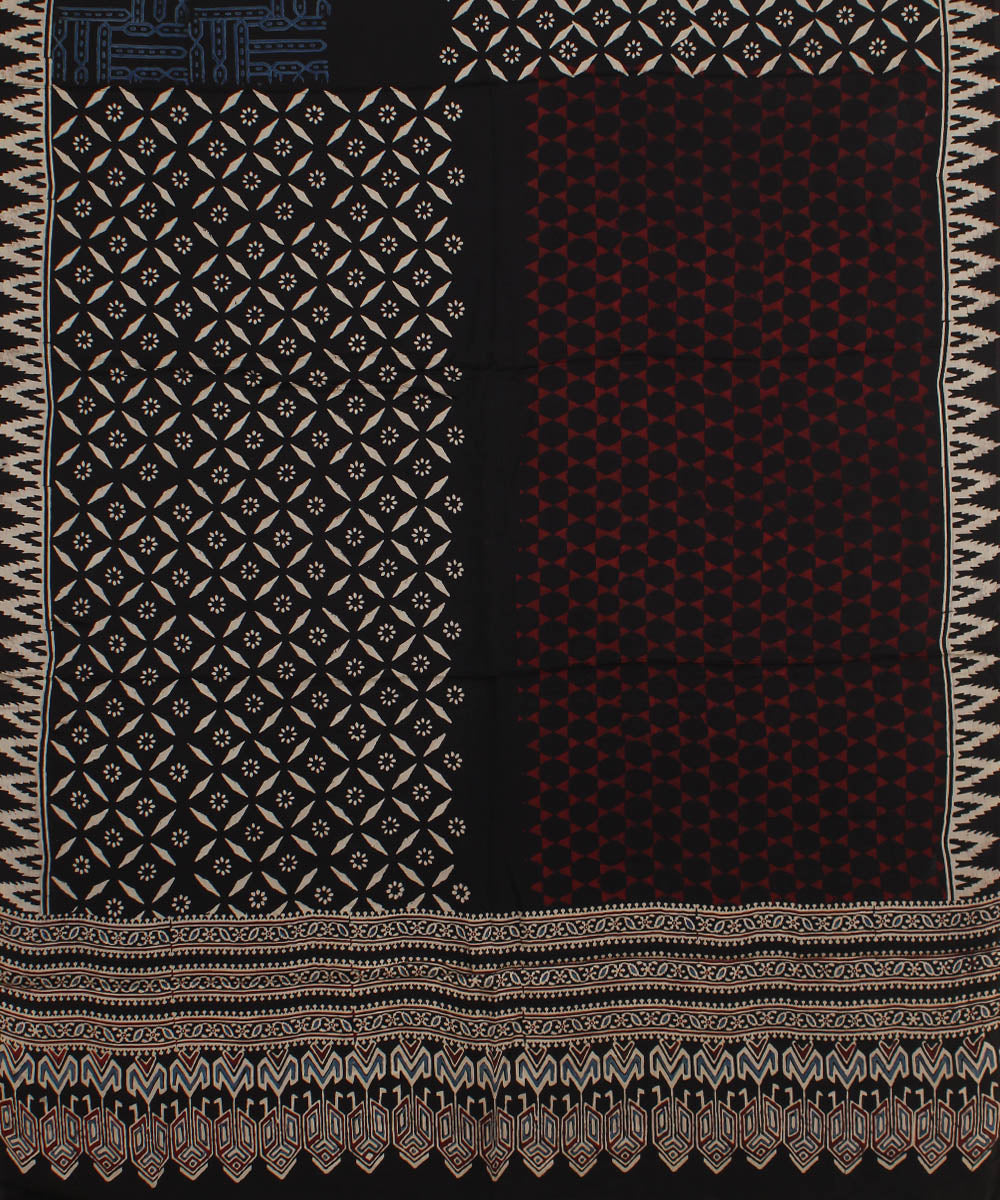 Black red blue hand printed modal silk ajrakh dupatta