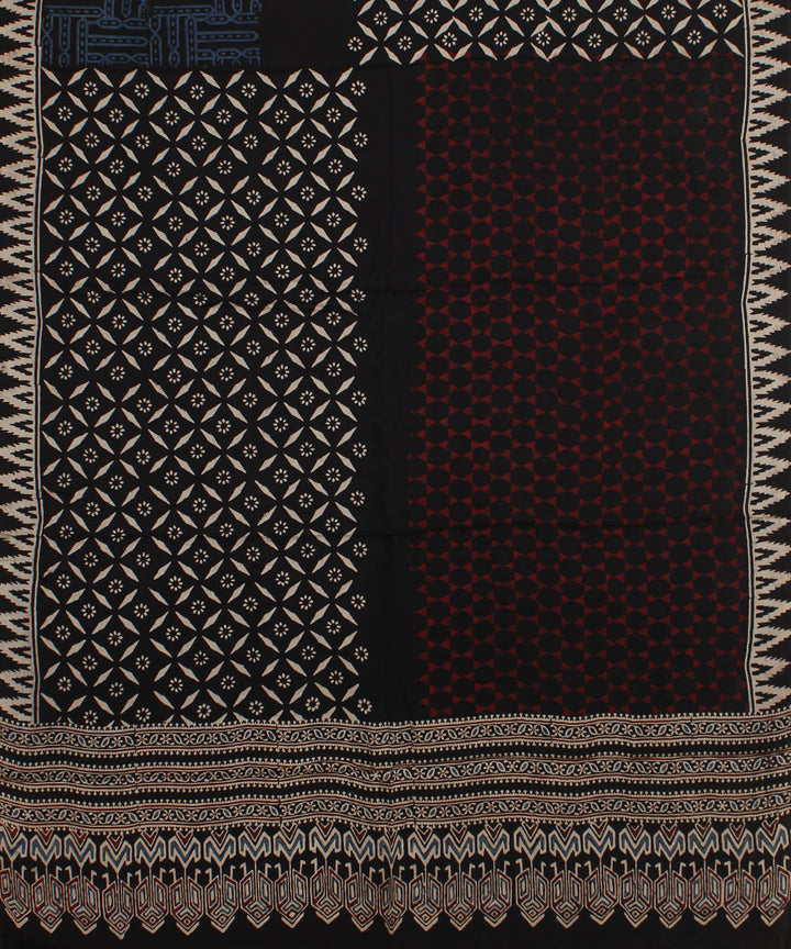 Black red blue hand printed modal silk ajrakh dupatta