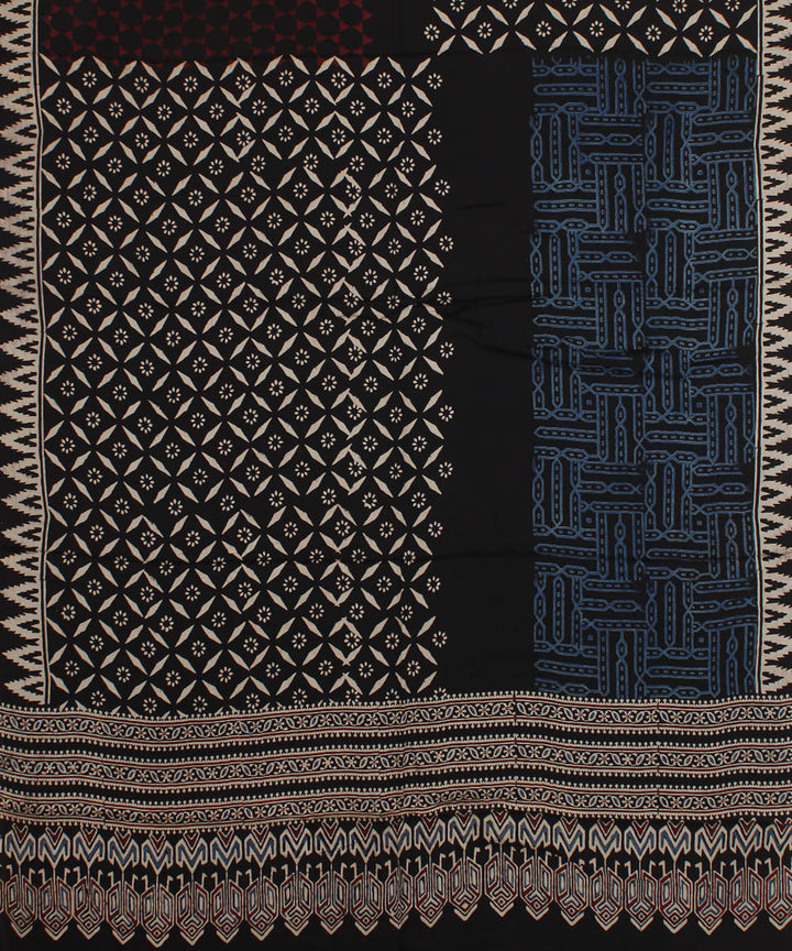 Black red blue hand printed modal silk ajrakh dupatta