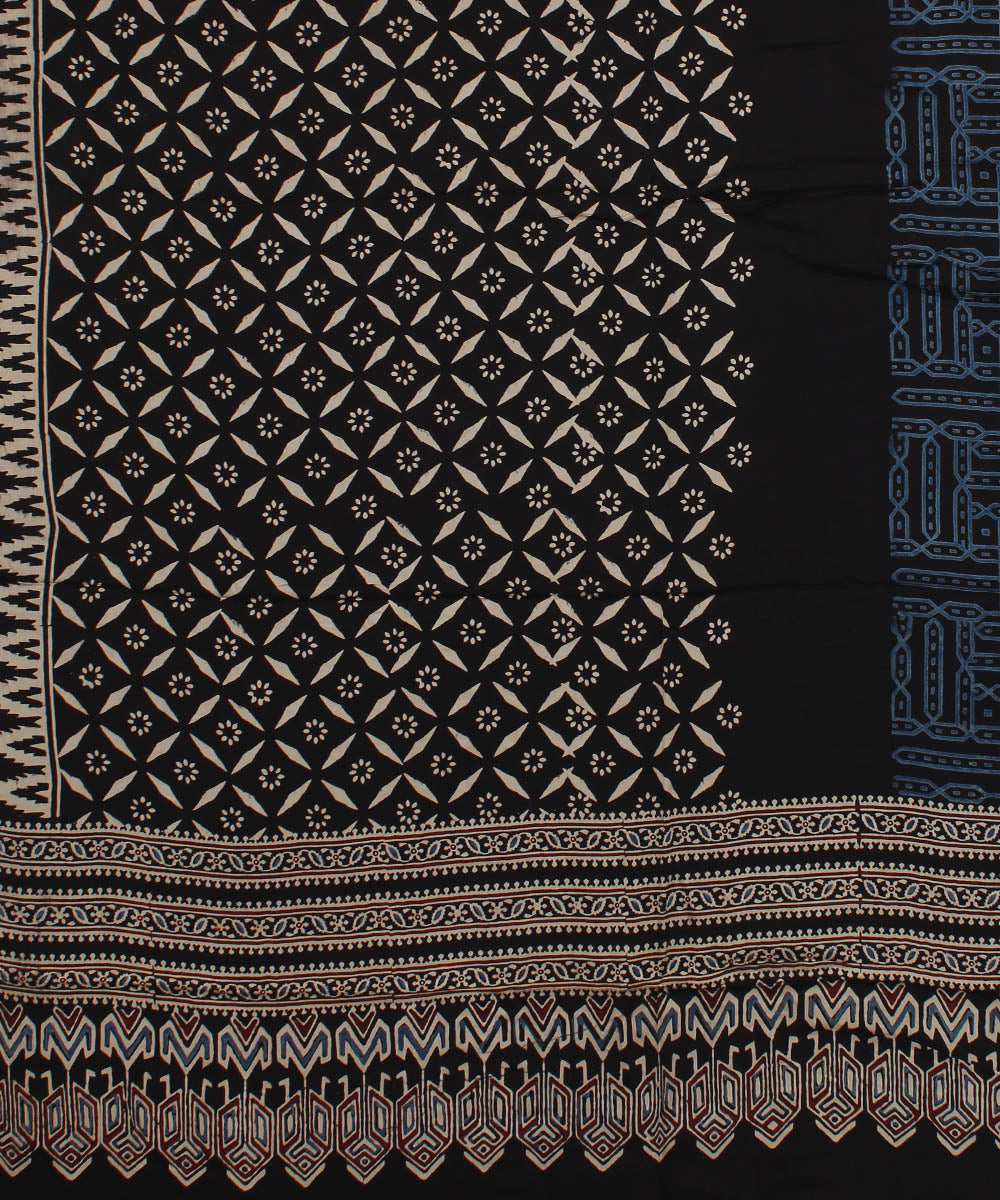 Black red blue hand printed modal silk ajrakh dupatta