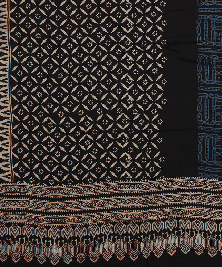 Black red blue hand printed modal silk ajrakh dupatta