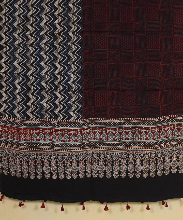 Black red hand printed modal silk ajrakh dupatta