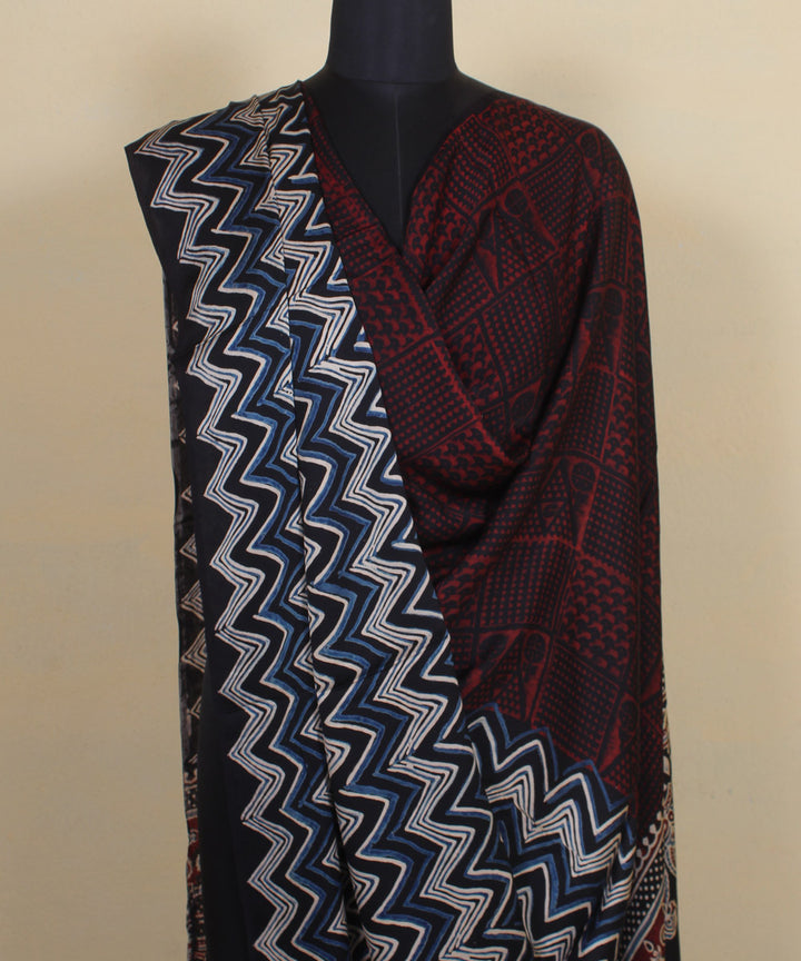 Black red hand printed modal silk ajrakh dupatta