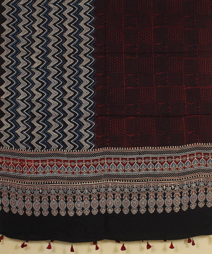 Black red hand printed modal silk ajrakh dupatta