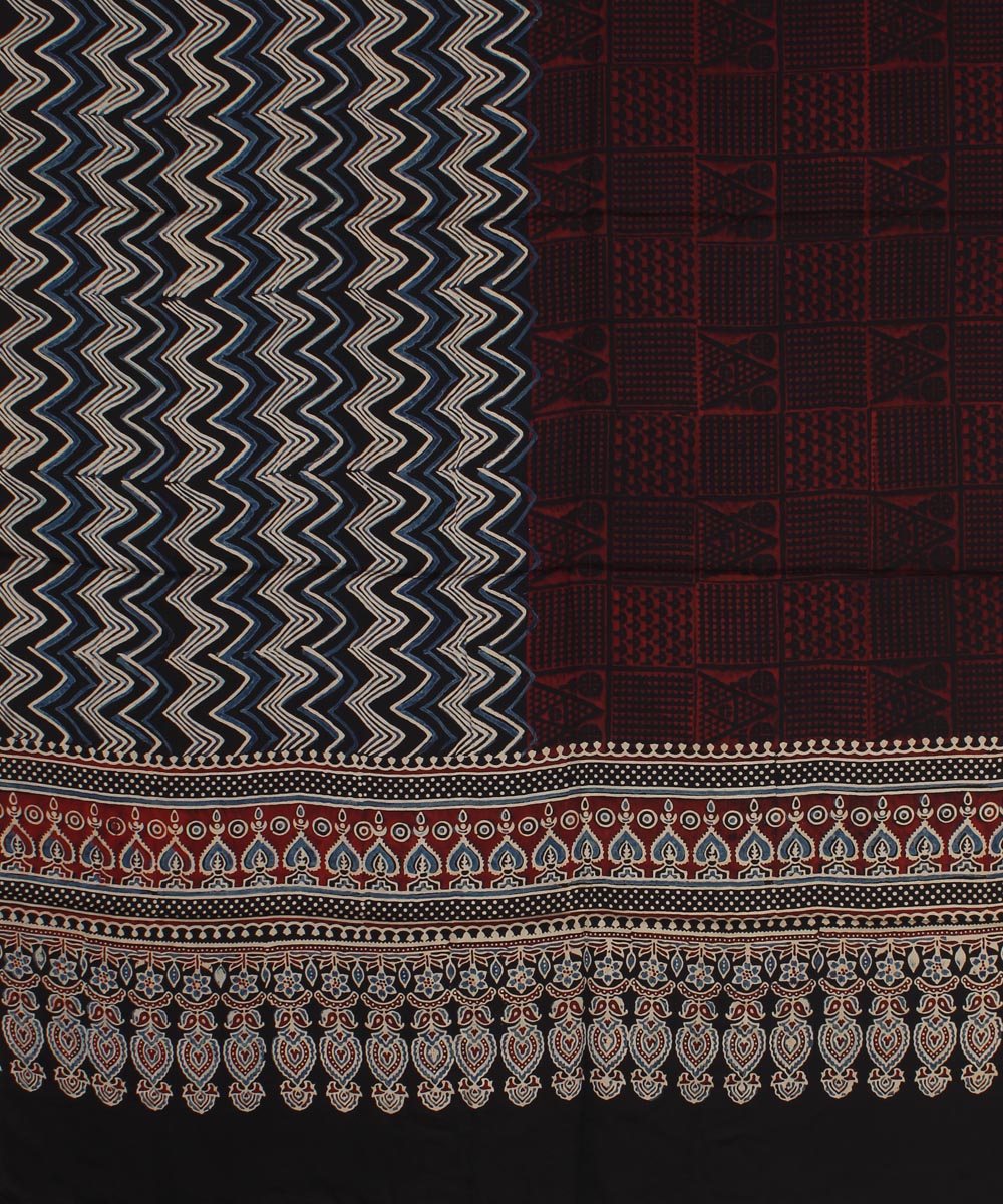 Black red hand printed modal silk ajrakh dupatta