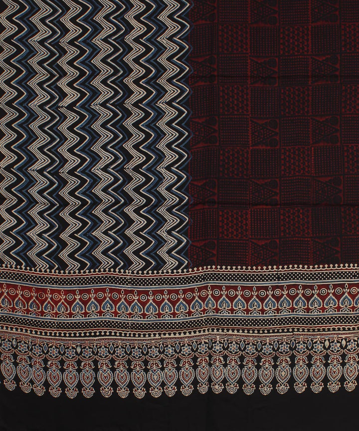 Black red hand printed modal silk ajrakh dupatta