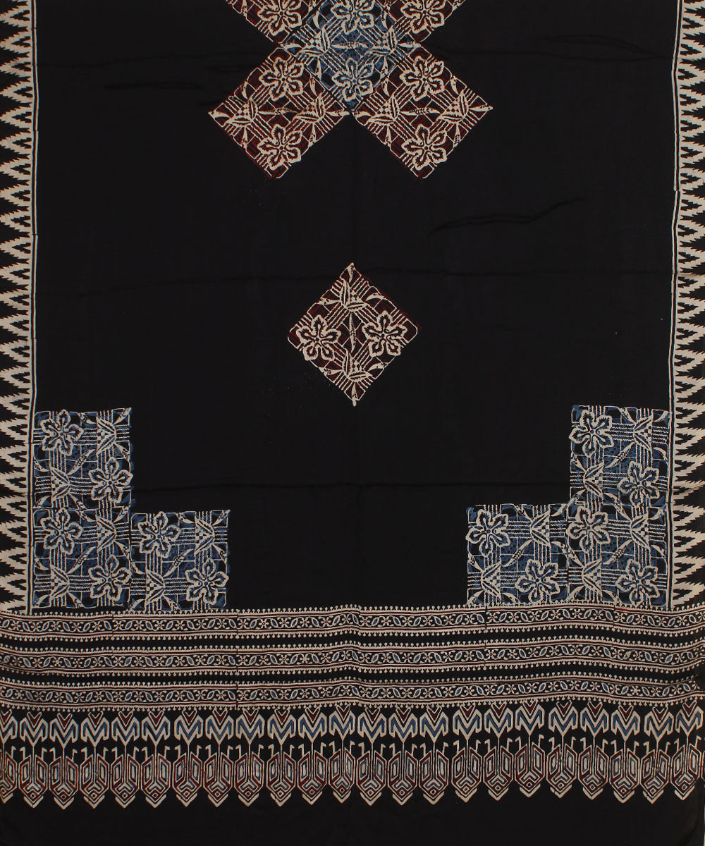 Black offwhite hand printed modal silk ajrakh dupatta