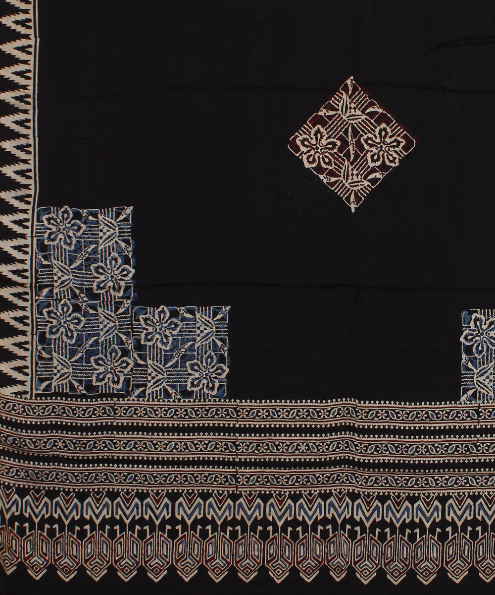 Black offwhite hand printed modal silk ajrakh dupatta