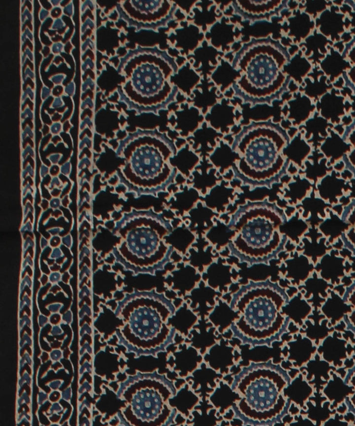 Black indigo ajrakh modal silk hand block printed saree