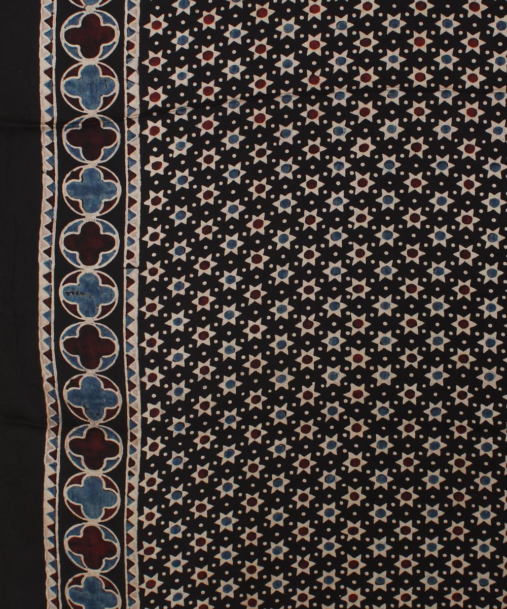 Black hand block printed modal silk ajrakh saree