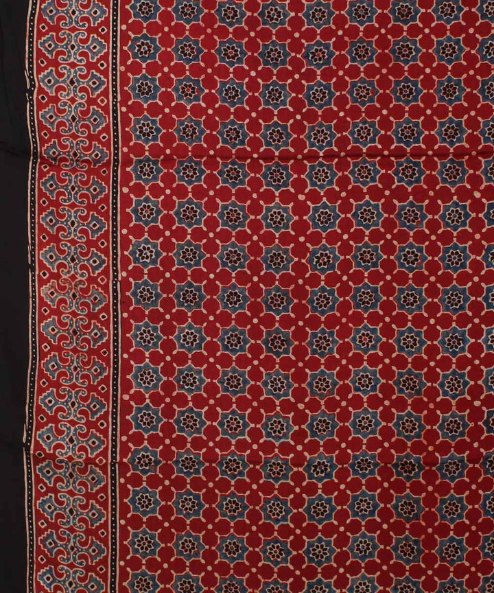 Red ajrakh modal silk hand block printed saree