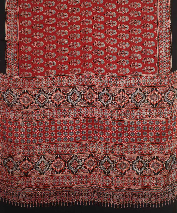 Red ajrakh modal silk hand block printed saree