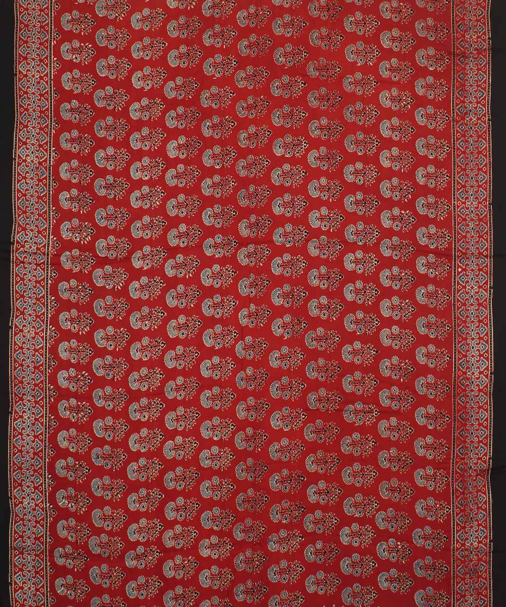 Red ajrakh modal silk hand block printed saree