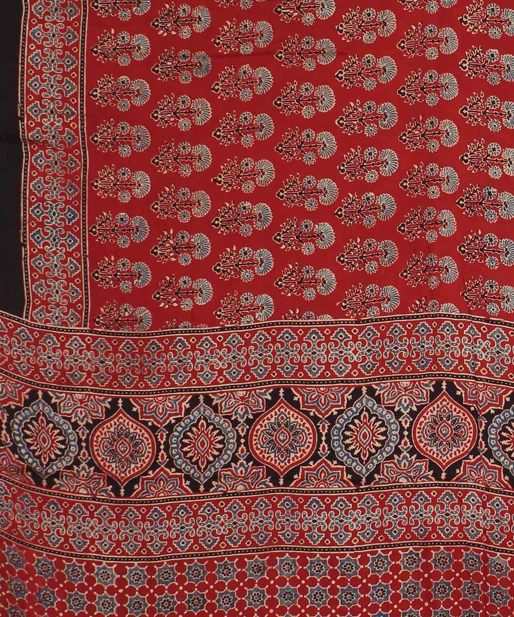 Red ajrakh modal silk hand block printed saree