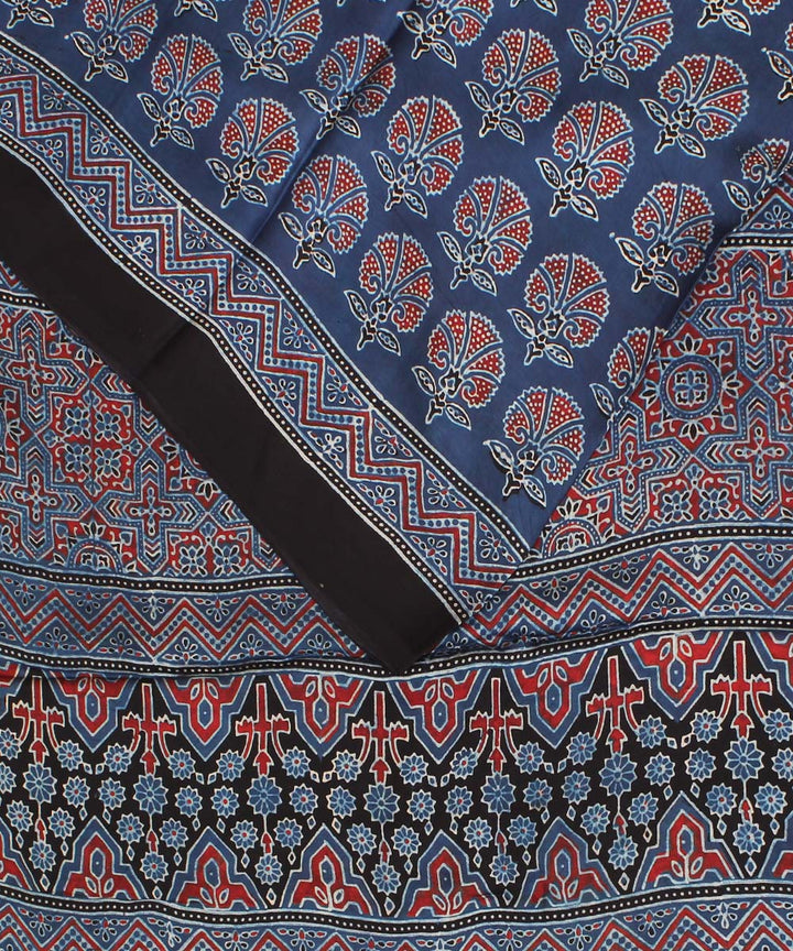 Indigo multicolour ajrakh modal silk hand block printed saree