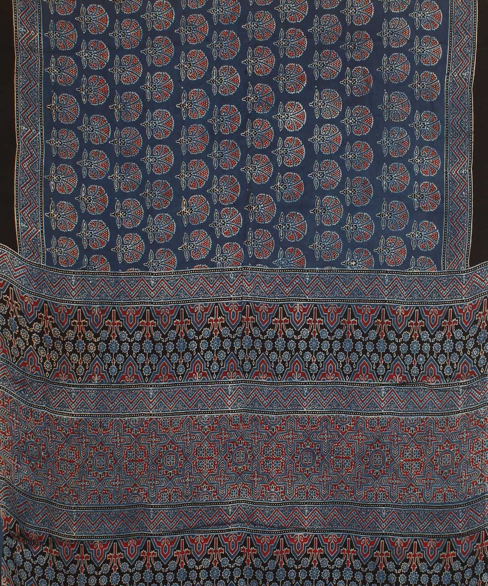 Indigo multicolour ajrakh modal silk hand block printed saree