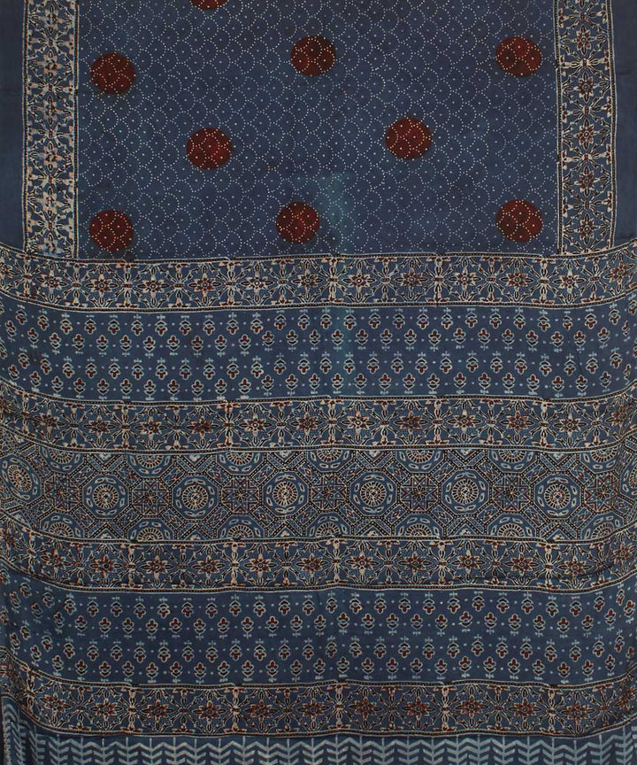 Indigo red modal silk hand block printed ajrakh saree