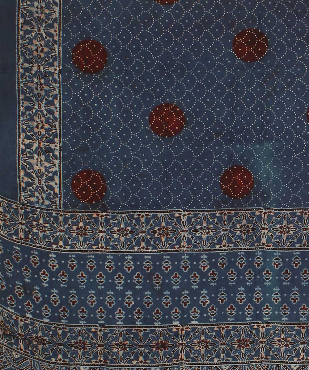 Indigo red modal silk hand block printed ajrakh saree