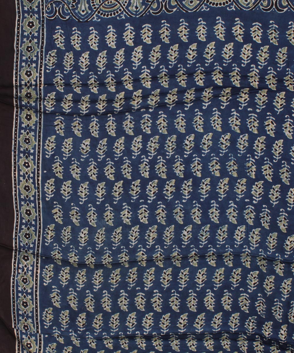 Indigo multicolor modal silk hand block printed ajrakh saree