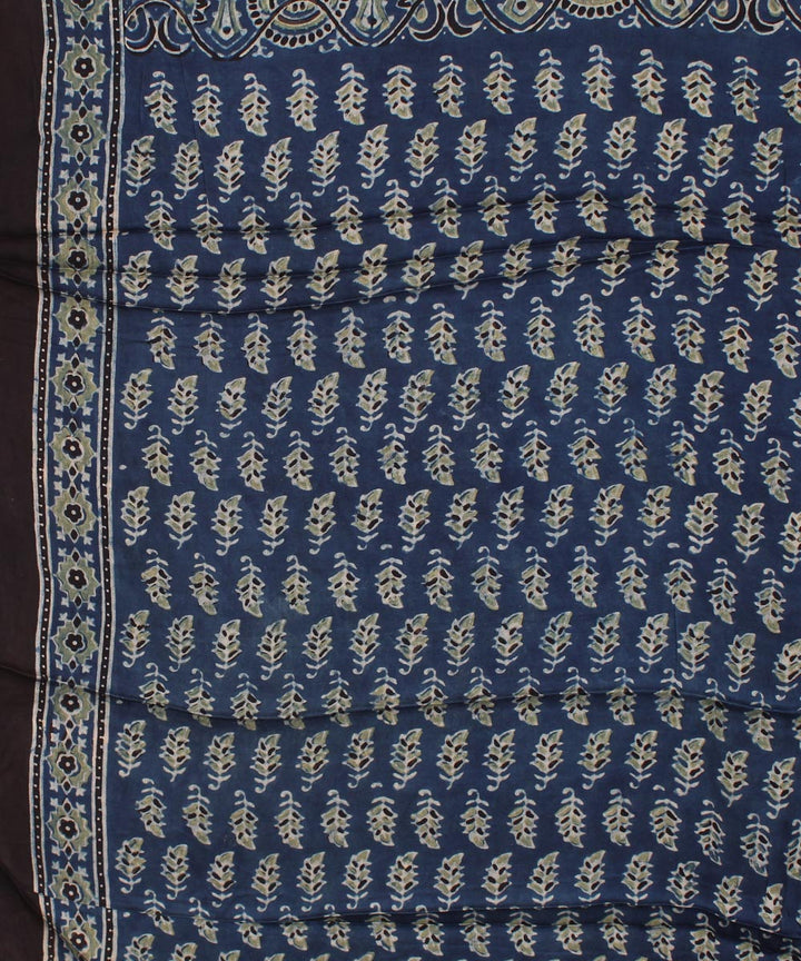 Indigo multicolor modal silk hand block printed ajrakh saree