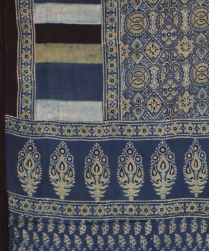 Indigo multicolor modal silk hand block printed ajrakh saree