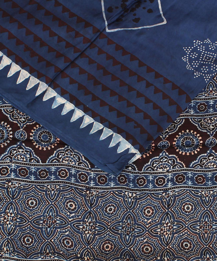 Indigo offwhite modal silk hand block printed ajrakh saree