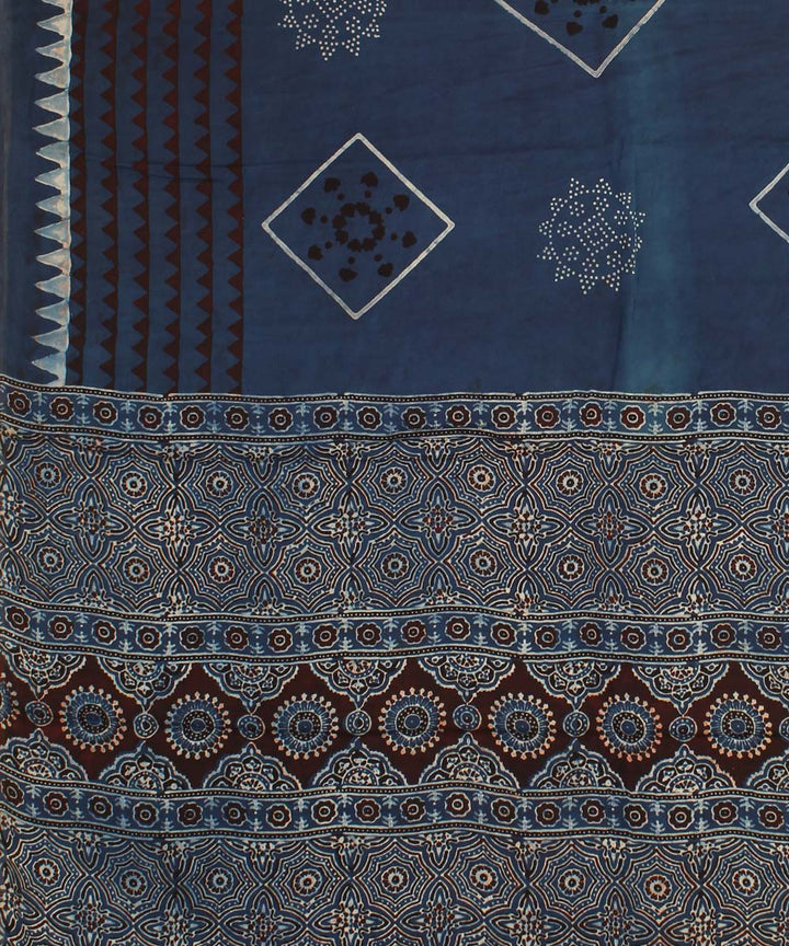 Indigo offwhite modal silk hand block printed ajrakh saree