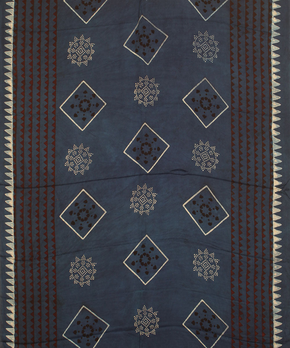 Indigo offwhite modal silk hand block printed ajrakh saree