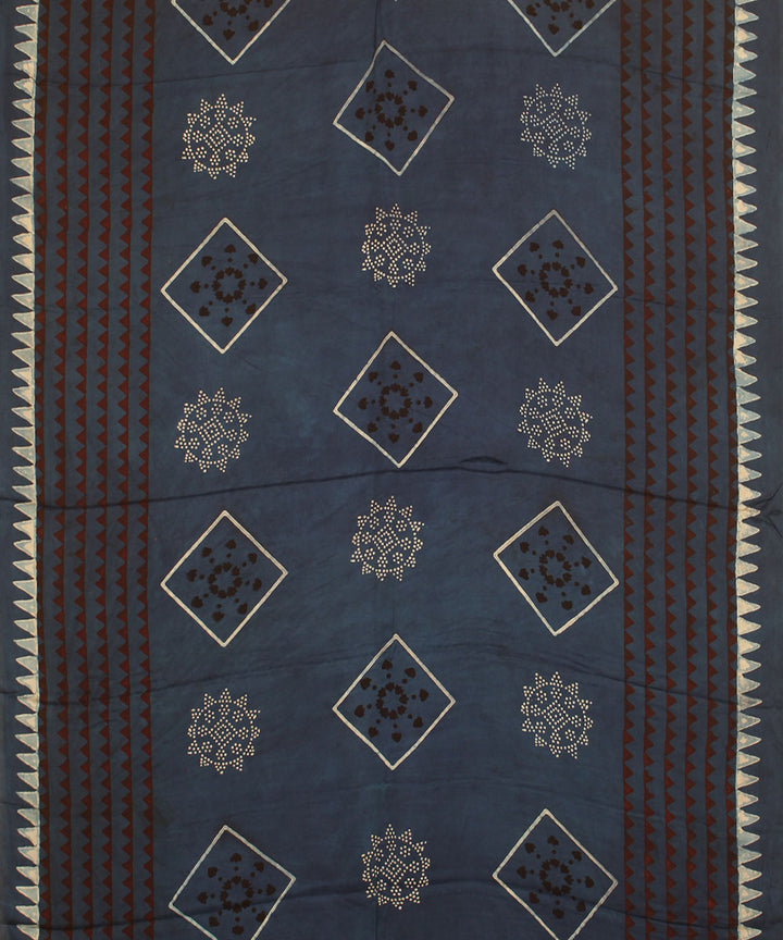 Indigo offwhite modal silk hand block printed ajrakh saree