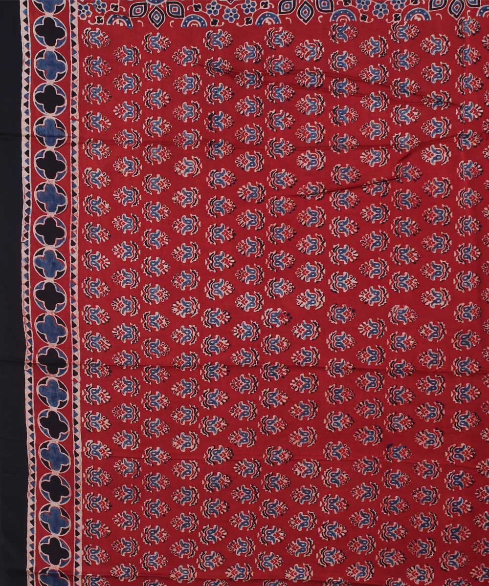 Red indigo black modal silk hand block printed ajrakh saree