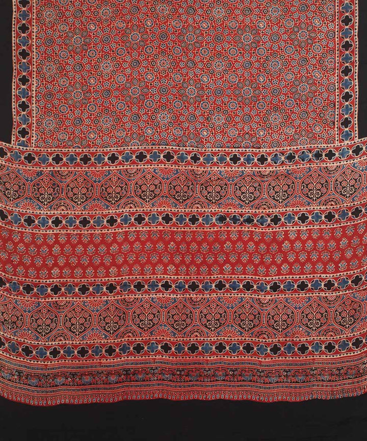 Red indigo black modal silk hand block printed ajrakh saree