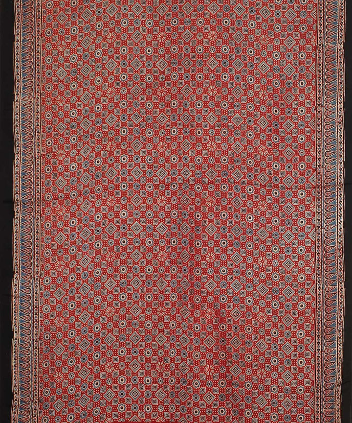 Red black indigo modal silk hand block printed ajrakh saree