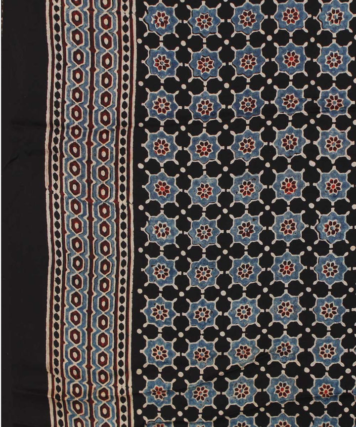 Black indigo hand block printed ajrakh modal silk saree