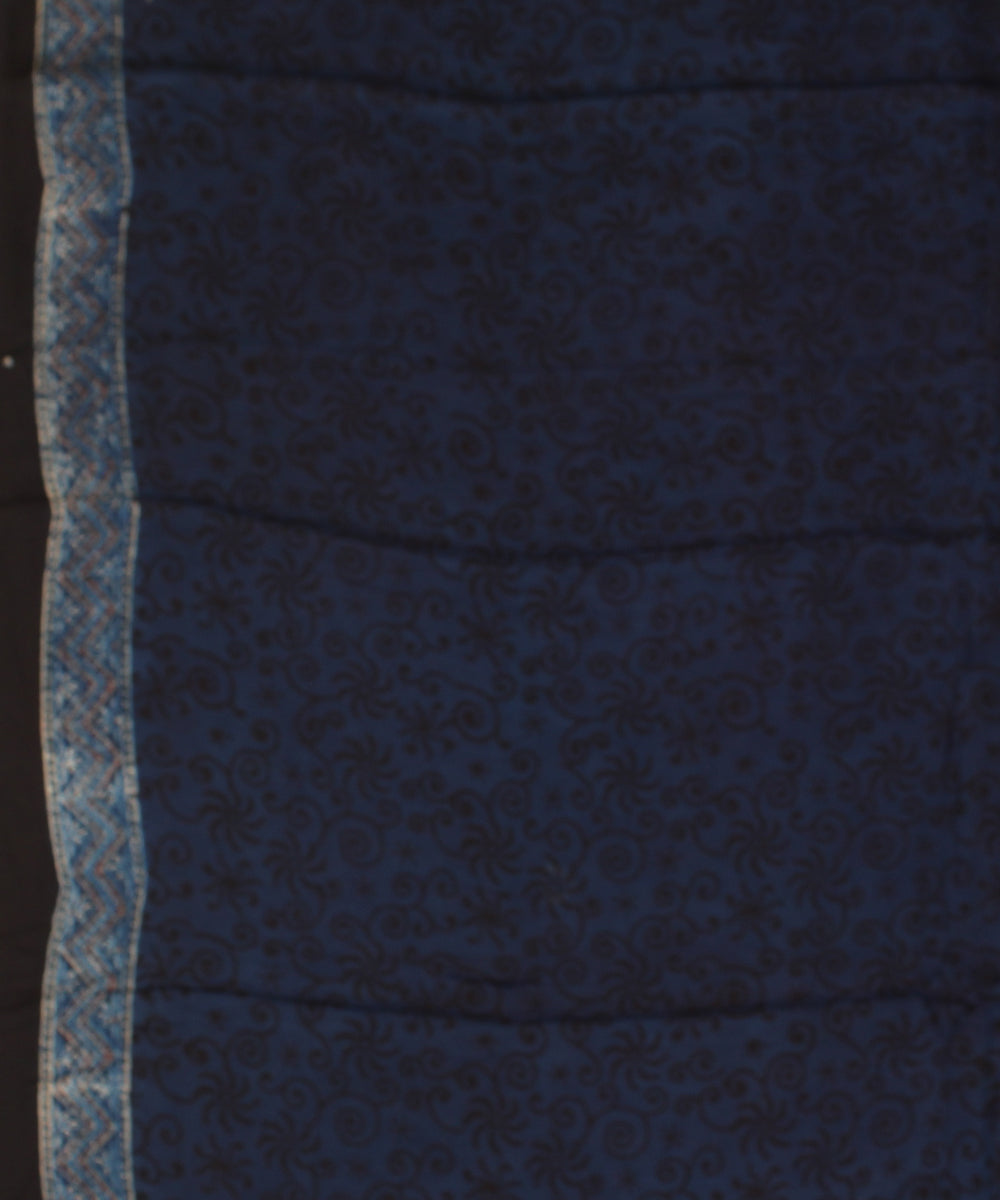 Indigo wavy modal silk hand block printed ajrakh saree