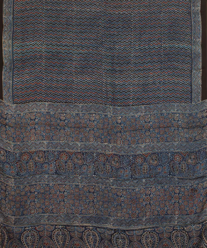 Indigo wavy modal silk hand block printed ajrakh saree