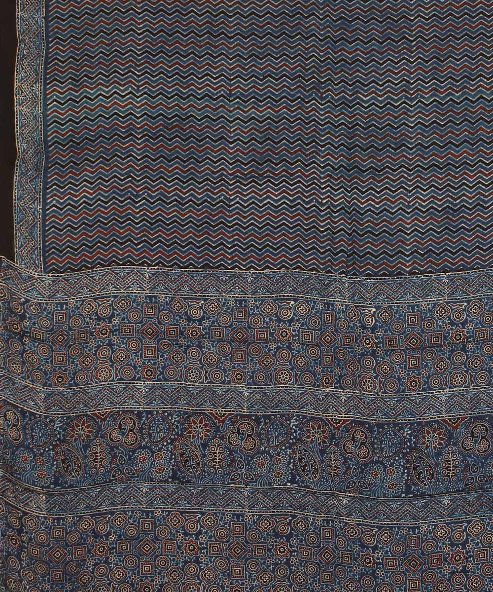 Indigo wavy modal silk hand block printed ajrakh saree